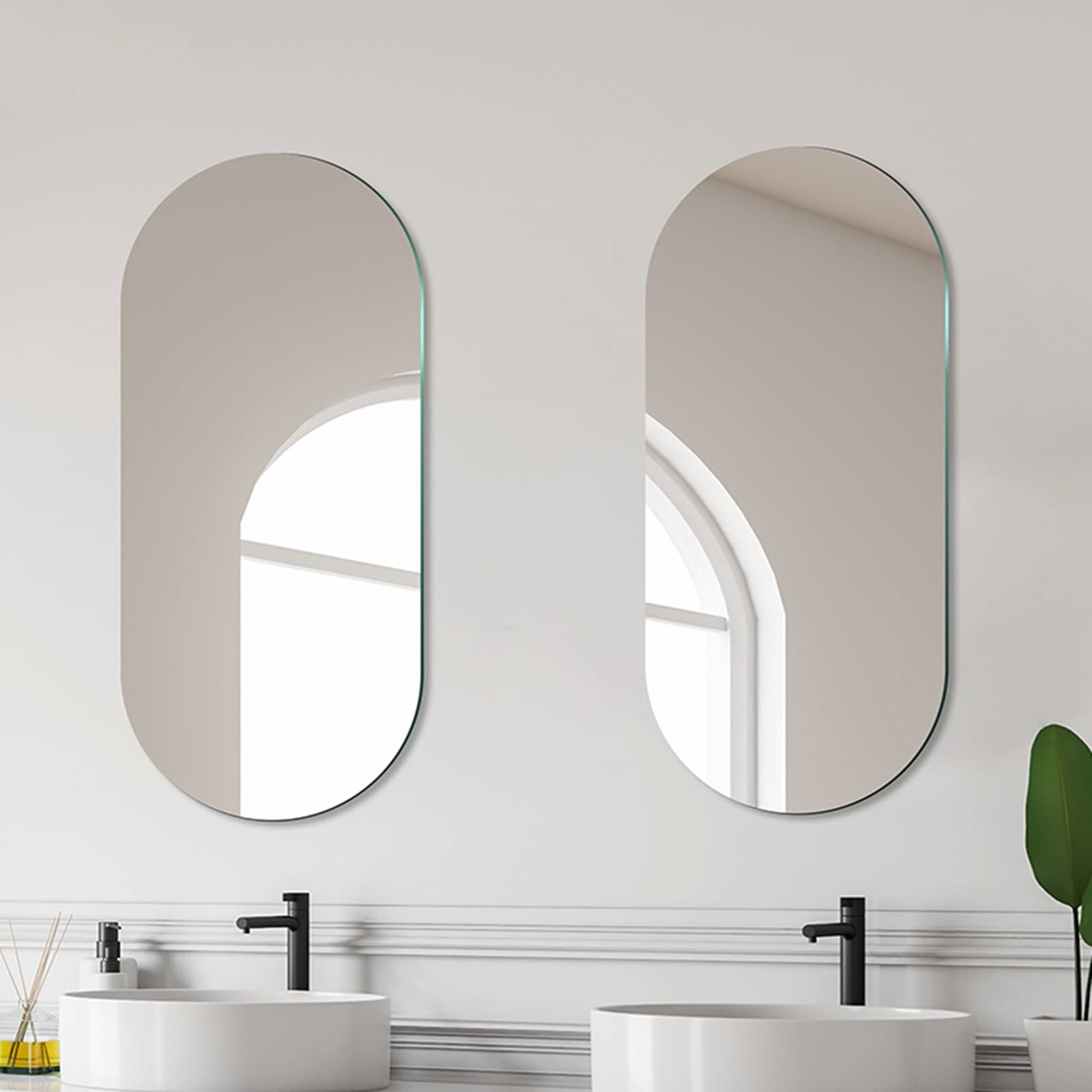 The Living Store Miroir mural sans cadre avec lampes LED Rond Verre
