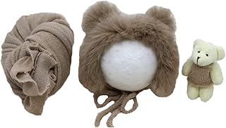 3PCS Newborn Photography Prop Outfit Baby Photo Wrap Swaddle Blanket Bear Hat