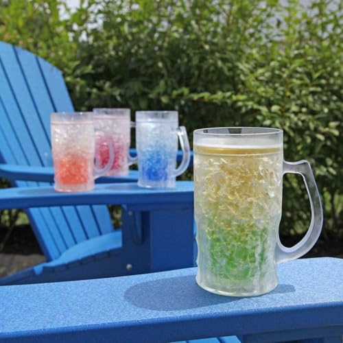 Image of Lily's Home Insulated Double Wall Gel-Filled Acrylic Frosted Freezer Beer Glasses, Great for Enjoying Brews at BBQs and Parties, Clear with Assorted Color Bases (14 oz. Each, Set of 4) - Mug Shape