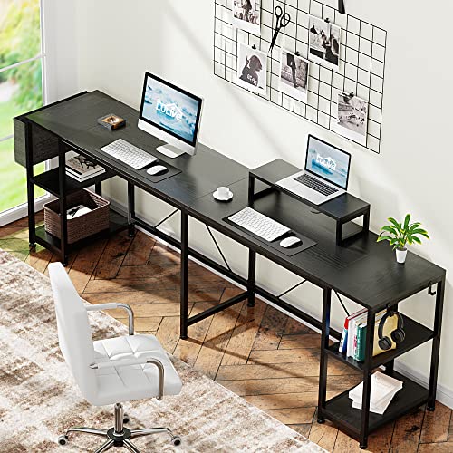 Lulive L Shaped Desk, 95" Reversible Corner Computer Desk With Shelves, Monitor Stand, Storage Bag, Hooks, 2 Person Long Desk For Home Office Writing Study Workstation (Black) #TOP1