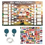 2026 World Soccer Cup Schedule Poster - 39.4×23.6 Inches, Soccer Tournament Bracket Wall Chart for Fans, Matches Wallchart Reusable National Flags Sticker & Hooks, Cup 2026 Merchandise for Soccer Fans, Brown