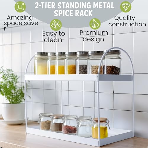 Image of Niyara Iron Metal Heavy Duty Stand 2-Tier multistorage /Multipurpose Standing Rack, Bathroom Countertop Storage Shelf Cosmetic Organizer Holder Kitchen Spice Rack, (Round White)