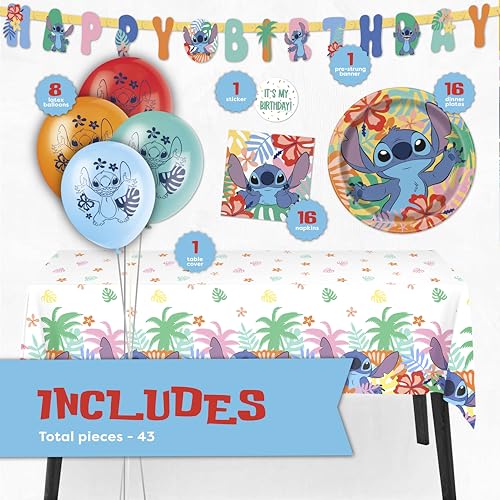 image for Unique Lilo and Stitch Birthday Party Decorations for 16 | Banner, Tab