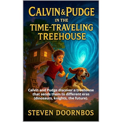 Calvin and Pudge in the Time-Traveling Treehouse. A read-to-me Action packed book for kids. Audiolibro Por Steven Doornbos arte de portada