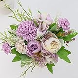 Drivstraw Künstliche Hortensien für Hochzeit, Zuhause und Partydekoration – hochwertiges Seidenblumenarrangement, 32 cm hoch, realistische Pfingstrosenblüten in Blau, Rosa, Hell (lila)