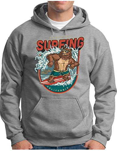 Sweat à capuche homme OM3 Cali Bear pull vintage grande taille XXXXL gris mélangé