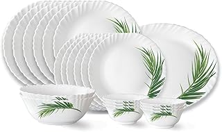 Larah by Borosil Crescent Fluted Series Opalware Dinner Set | 21 Pieces for Family of 6 | Microwave &amp; Dishwasher Safe | Bo...