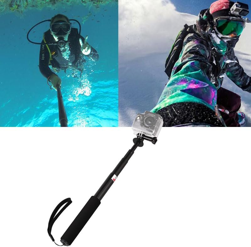 Aluminum Selfie Stick w/Hand Strap Diving Extendable Floating Hand Pole Monopod for GoPro Max 12 11 10 9 8 7 Insta360 X4 X3 ONE X2 AKASO SJCAM DJI Action Camera Compact Camera Smartphone
