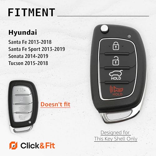 2-Pack Click&Fit Silicone Key Fob Covers Compatible with Hyundai Tucson 2015-18, Santa Fe 2013-2018, Sonata 2014-2019  – Car Remote Key Shell Rubber Protector 4-Buttons, Black+Blue by Click&Fit - Used condition - US$8.58