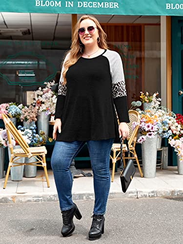 Larace Women Swing Tunic Top Plus Leopard Long Sleeve Shirt, C-Black 3X #TOP4