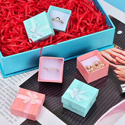 24 Pcs Jewelry Gifts Boxes, Paper Ringbox, Small Gift Boxes with Bow-Knot, Square Jewelry Display Box for Necklaces Earring Ring Packaging Box, 4x4x3cm (Blue)