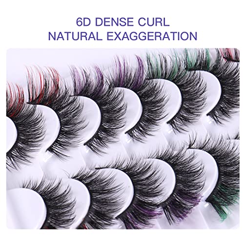 BSLVWG Coloured False Eyelashes Russian Strip Lashes Faux Mink Lashes Colored Lashes Fluffy Wispy with Color (7 MIX Colors) (02) - Image 4