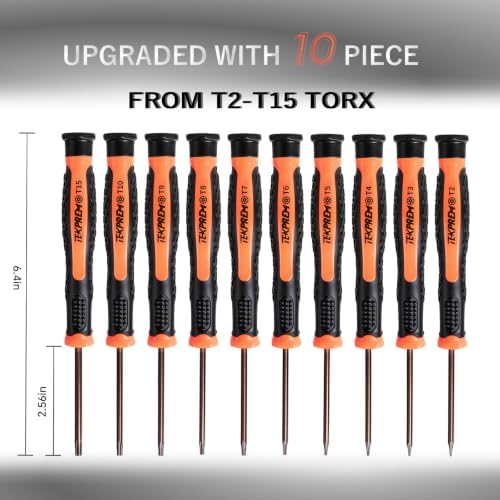 TEKPREM 10 in 1 Small Torx Screwdriver Set of T2-T15, T2 T3 T4 T5 T6 T7 T8 T9 T10 T15 Torx Security Bits Complete Star Repair Kit for Apple,Macbook,Xbox,PS3,PS4,PS5,Ring Doorbell, Computer,Knives — view 3