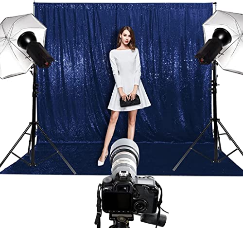 8Ft x 8Ft Navy Blue Sequin Backdrop Curtain, Glitter Thick Non-Transparent Satin Sequin Background Drapes, Opaque Sparkly Backdrop Curtain, Sequin Backdrop for Xmas Thanksgiving Wedding Party Decor