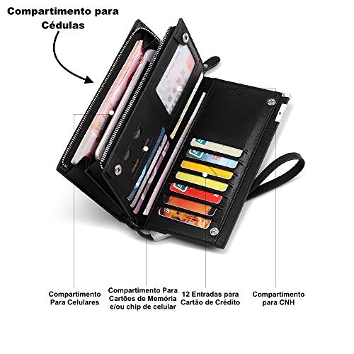 Carteira Masculina Longa Multifuncional Para Cartões Celular