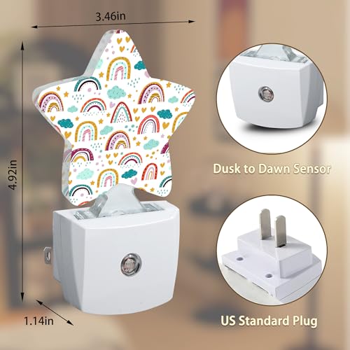 Image of Star Heart Rainbow Night Lights Plug in Wall Lamp Smart Dusk to Dawn Sensor for Home Decorative,Kids Room Bedroom Bathroom Kitchen Hallway Gifts
