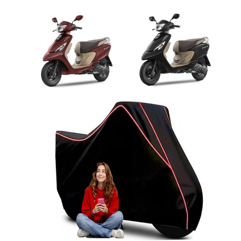 Image of Zest 110 Standard Scooty Bike Cover Water Resistant Outdoor Use Universal Fit Scooters Motorcycles Heavy Duty UV Protection Dust Rain Scratch Resistant Elastic Bottom Black Blue Piping