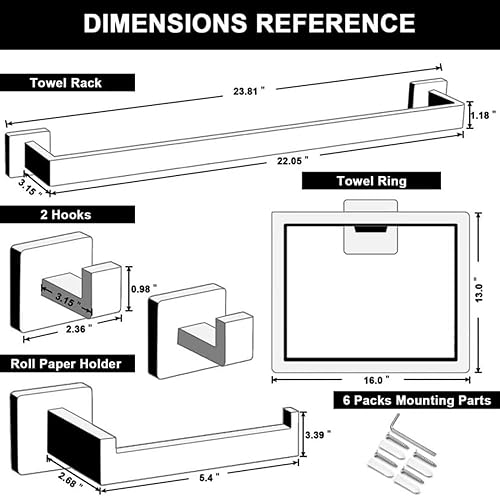 Miniatura 2 de Juego de accesorios de baño de 5 piezas, kit de accesorios de baño de acero inoxidable, incluye toallero, soporte para papel higiénico, anillo de