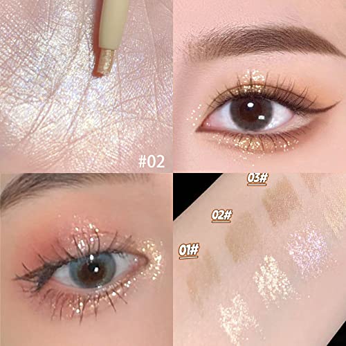 3Pc Double Ended Highlighter Makeup Pen, Glitter & Matte Nude Eyeliner & Eyeshadow, Liquid Contour Liner 2 In 1 Eye Brightener Make Up Stick, Mulit-Funtional Long Lasting Lying Silkworm Pencil ( #01, #04, #05) #TOP2