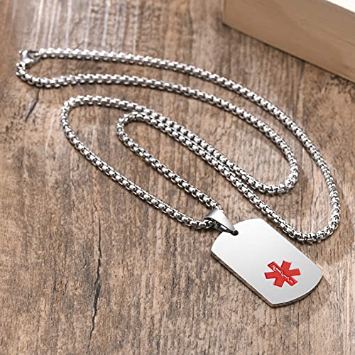 MEALGUET Personalized Medical Alert Necklace | Customized Stainless Steel Emergency Medical ID Dog Tag Pendant Necklace For Mens Womens ID Necklace - Thumbnail 3
