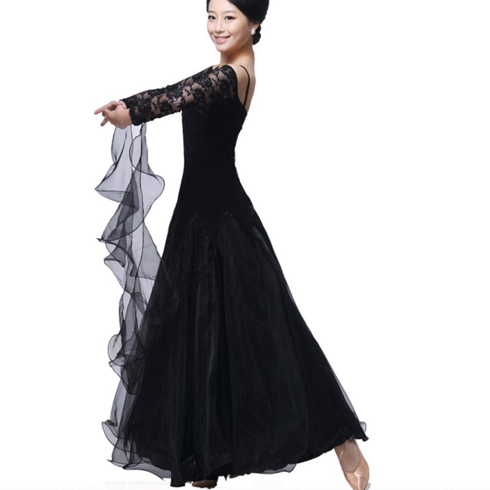 Ballsaal-Tanzkleider für Damen – Flamenco-Rock, Tanzen, modern, glatt, Walzer, Tango, Party, Ballsaal, Übungskleid, Standard-Spitze, langärmelig für Damen