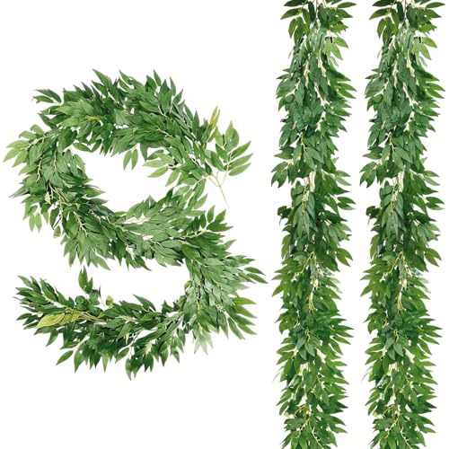Obantrsz 3 Strands Fake Vines Greenery Garland 78" Artificial Italian Ruscus Silk Leaves Faux Hanging Plants for Wedding Arch, Table Centerpieces, Home Wall Party Decoration