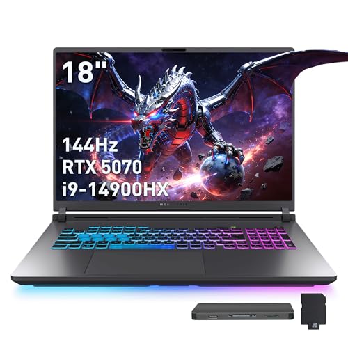 Image of ASUS ROG Strix G18 18 inch 144Hz WUXGA Gaming Laptop, Intel i9-14900HX, GeForce RTX 5070, 64GB RAM, 5TB Storage (4TB SSD+1TB Docking Station), 4-Zone RGB Backilit Keyboard, FHD IR Camera, Win 11 Pro, Gray