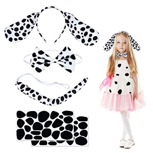 Fennoral 5 Piezas Disfraz Dálmata Set Carnaval Dálmata Dálmata Perro Disfraz para Niños-Perro Cuernos Diadema Pajarita Cola-para Dálmata Halloween Disfraces Imitación Cosplay Fiesta Animal Regalo