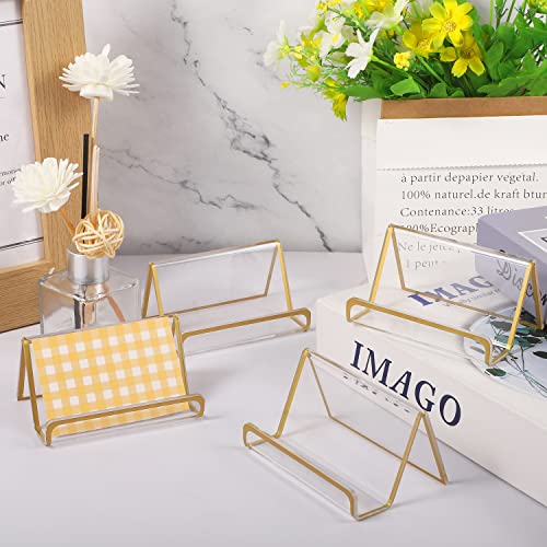 Besarme 4 Pieces Gold Business Card Holder Display Stand, Acrylic Clear Business Cards Holder Vintage Plastic Gold Office Name Card Display For Office Desktop Countertop, Capacity 50 Cards #TOP3