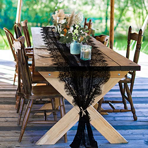 Pardecor Lace Table Runner 30x120-Inch Black Wedding Table Runners Floral Table Runner Vintage Lace Cloth Runner Lace Runner