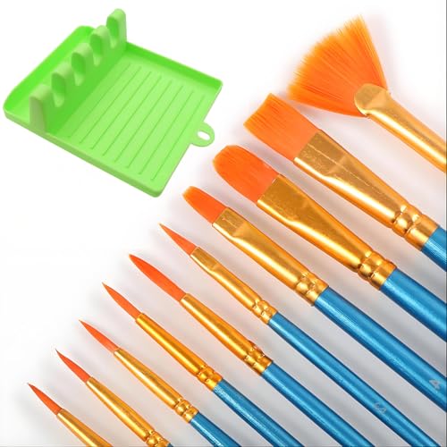Image of 2 PCS Washable Paint Brush Holder Watercolor Brush Rest with 4 Slots for Oil and Watercolor Acrylic Painting White Green