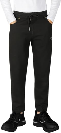 UZARAS Boys Solid Track Pants with Drawstring Waist | Casual Full Length Bottom Wear for Boys