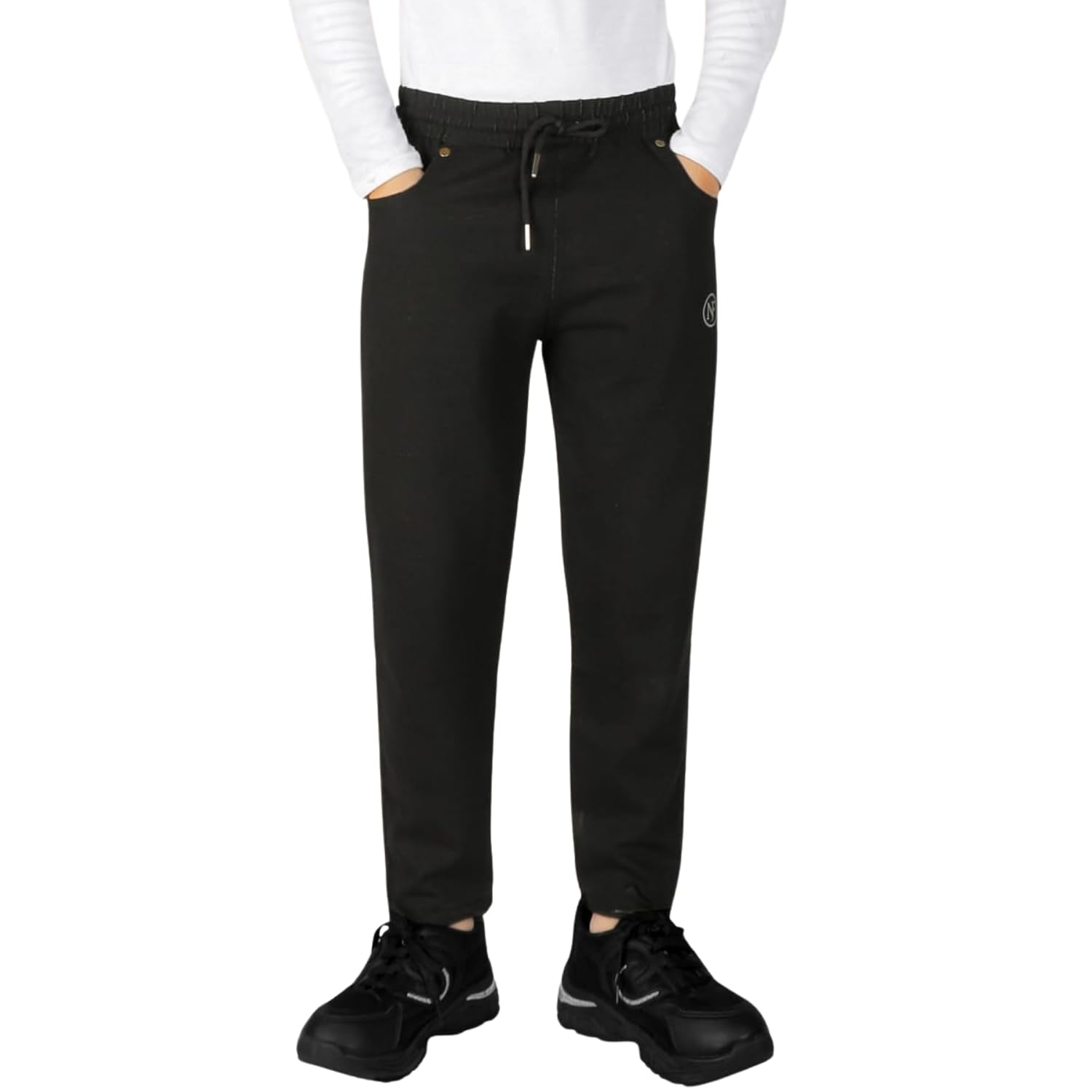 UZARAS Boys Solid Track Pants with Drawstring Waist | Casual Full Length Bottom Wear for Boys