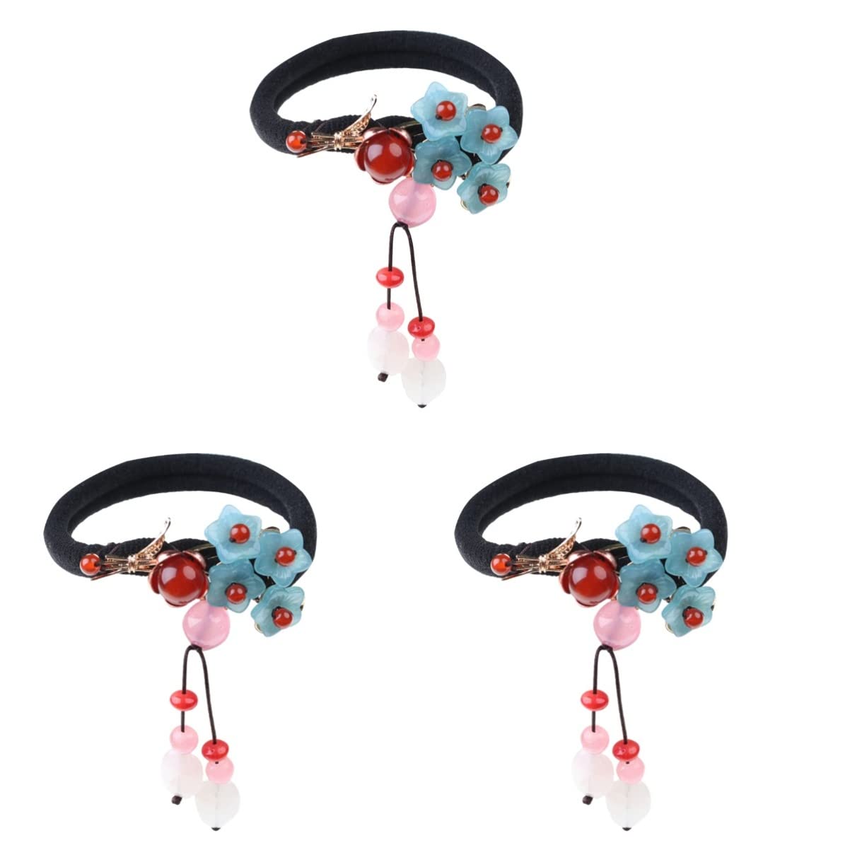 LALAFINA 3pcs Vintage Hair Rope Agate Jade Tie for Women Versatile Ponytail Holder for Daily Wear for Birthdays Christmas and More