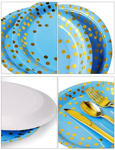 Image of Nkaiso 141Pcs Blue Gold Paper Plates and Napkins Party Supplies-20 Guests