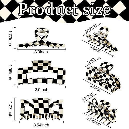 3 Piece Checkered Hair Claw Clips Black And White Hair Clips Lattice Hair Barrettes Pin Teeth Clamp Jumbo Big Jaw Clip For Women Girl Fine Thick Thin Curly Straight Long Hair (Basic Style) #TOP1