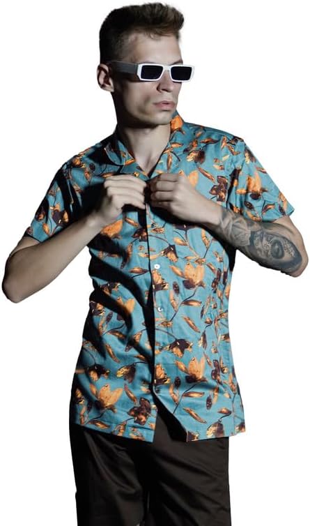 Cascade Blue and Tangerine Orange Floral Printed Subtle Sheen Super Soft Premium Cotton Shirt