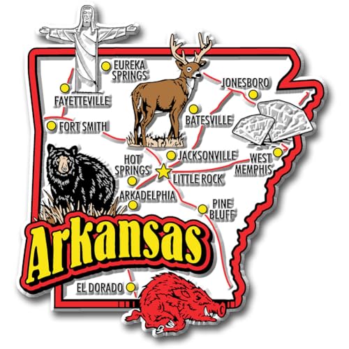 Imán decorativo tipo souvenir de Arkansas 3.5 x 3.7 pulgadas