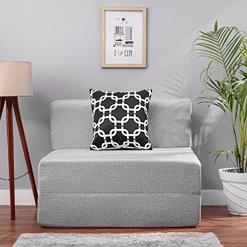 Image of Convertible Fabric Sofa Cum Bed | Foldable Double Foam & Washable Cover with Cushions | Modern Design Use Living Room & Guest Room (Silver-Multi-Chain, 3X6 Ft)