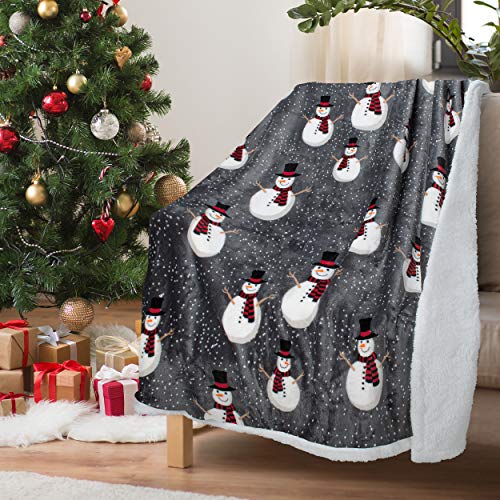 Christmas Throw Sherpa Blanket 50" X 60" Snow Man Pattern, Super Soft Fluffy Sherpa Throw Tv Blanket Decorative Blanket For Bed Couch Holidays Grey #TOP27