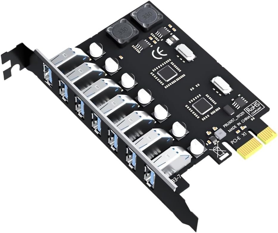 USB3.0 PCIE Adapter PCIE to 7 Port USB Expansion Adapter Card USB3.0 PCIe Controller Converter Card for Desktop PC