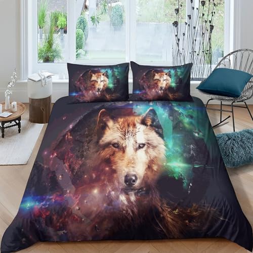 Housse de couette loup néon 3D 200x200cm en microfibre douce avec taies - 2