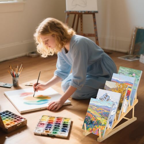 Image of Rainmae 4 Pcs Small Art Storage Rack Art Drying Rack for Classroom 5 Layers Wood Storage Stand Paint Display Rack for Canvas, Art Storage Organizer for Painting Canvas, Wooden Tabletop Art Rack