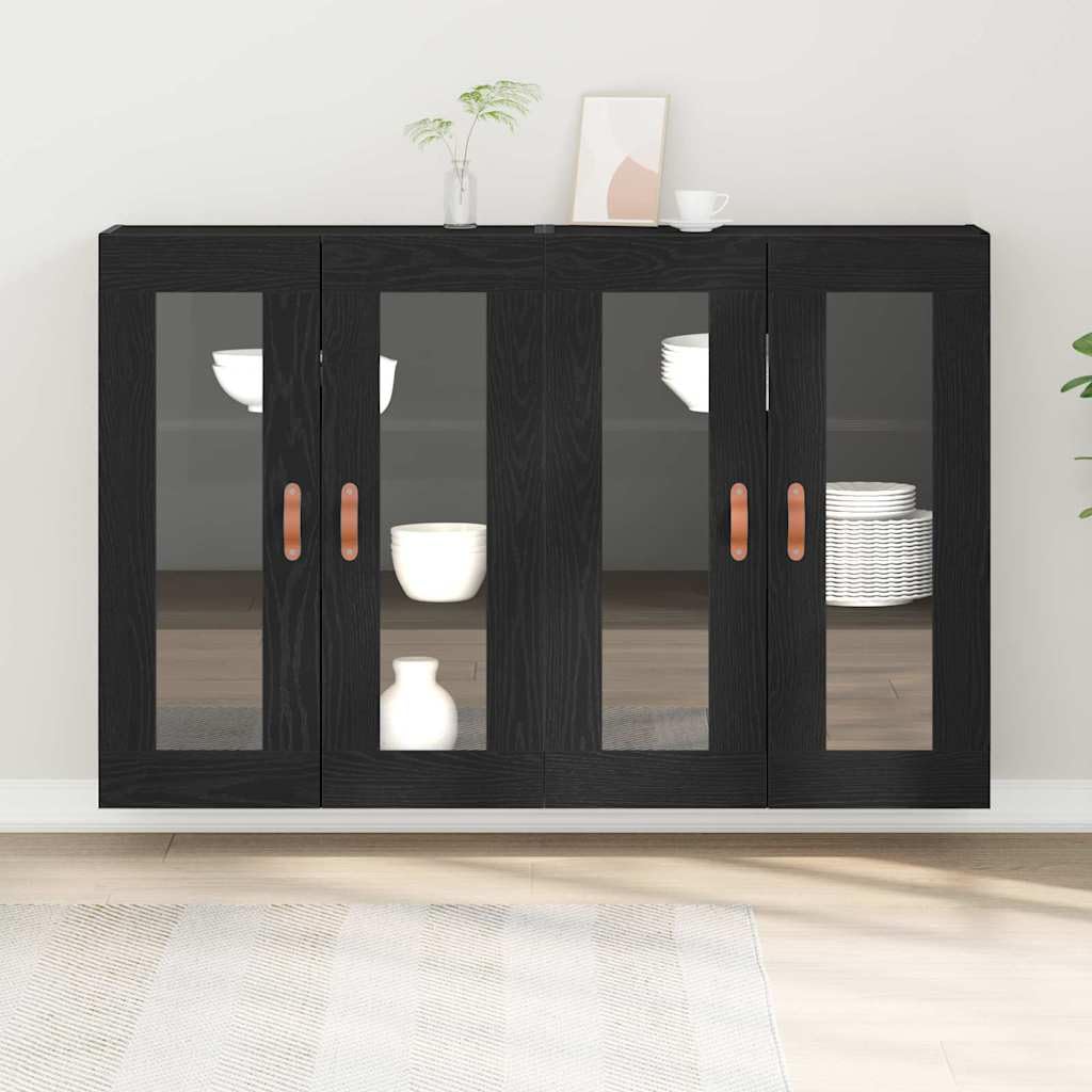 Armadi da parete, 2 pezzi, colore nero, effetto rovere, 69,5 x 34 x 90 cm