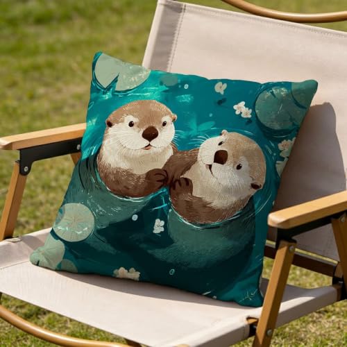 Coussin loutre turquoise 40x40 déco extérieur imperméable lot de 2 en lin