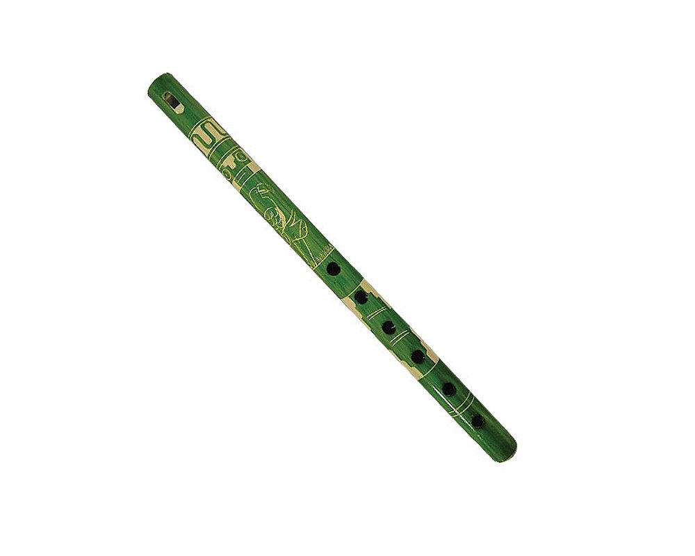 Colored Bamboo Wooden Native Tribal Nature Pattern Flute Woodwind Recorder - Handmade Gifts Ethnic Musical Instruments (Lime)