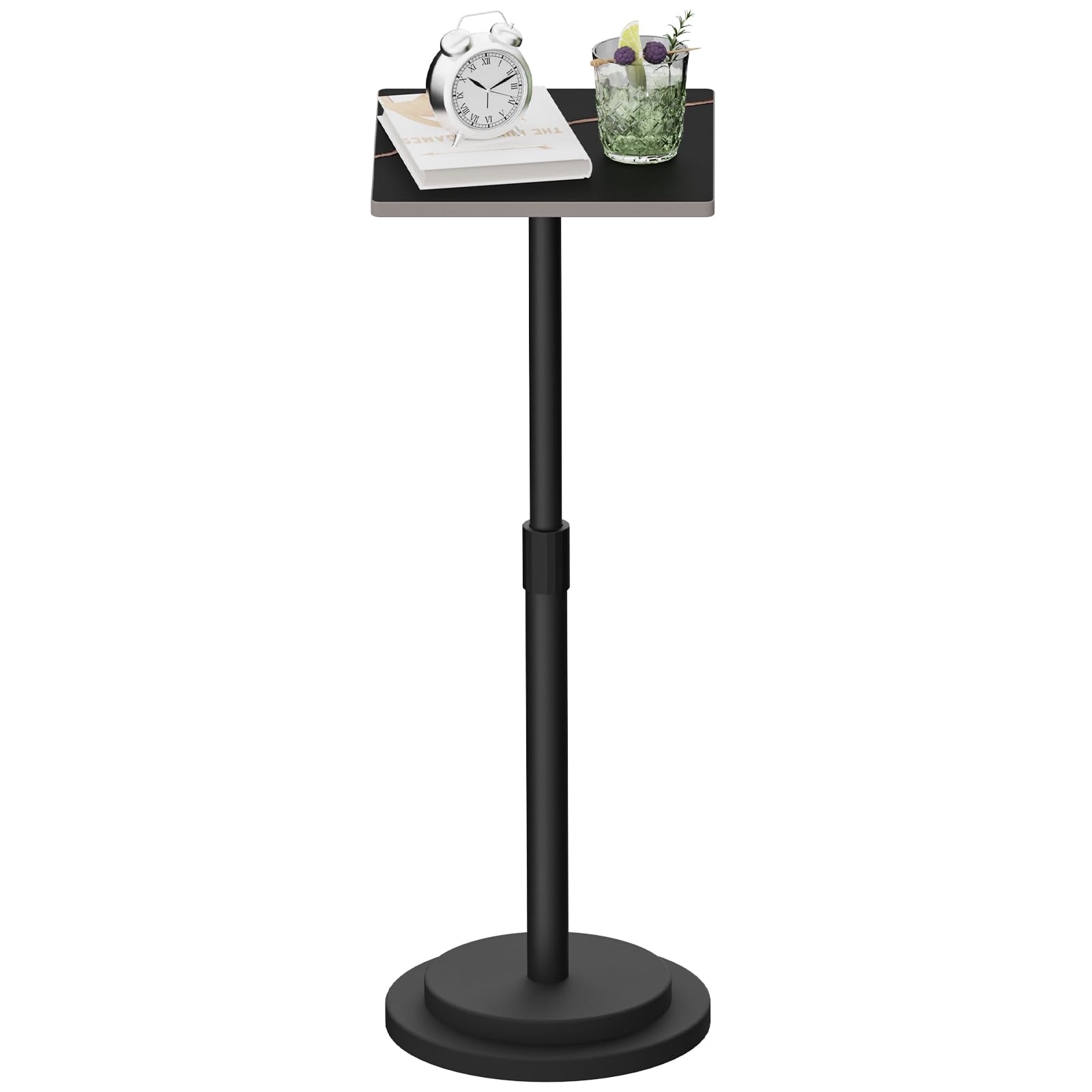 Square Drink Table, Height Adjustable Vintage Pedestal Stand, Black