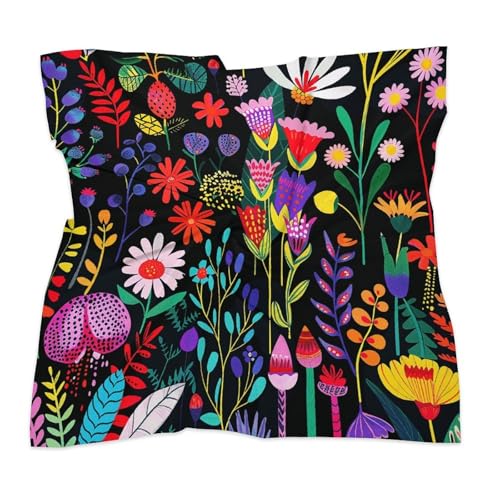 asbwuo Foulard en satin soyeux pour femme, motif vignes et fleurs sauvages, bandana pour enrouler les cheveux, foulard tendance