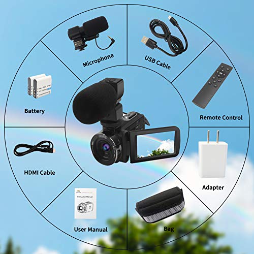 4K Camcorder Video Camera for YouTube Ultra HD 4K 48MP 18X Digital Zoom Camcorder with Microphone Remote Control 3 inch Touch Screen and 2 Batteries