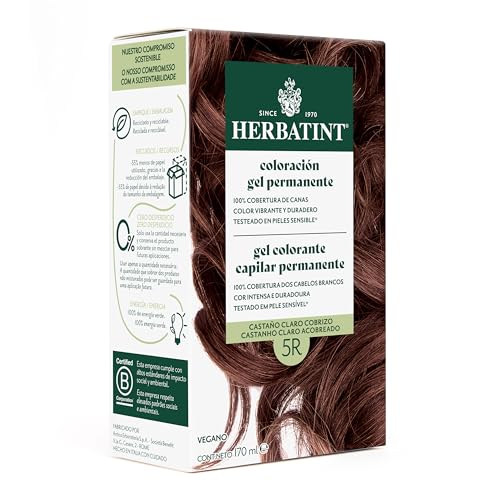 Herbatint Tinte Permanente para Cabello 5R Castaño Claro Cobrizo - 170 ml | Sin Amoníaco, Cobertura Óptima de Canas | Dermatológicamente Probado, con 8 Extractos Naturales